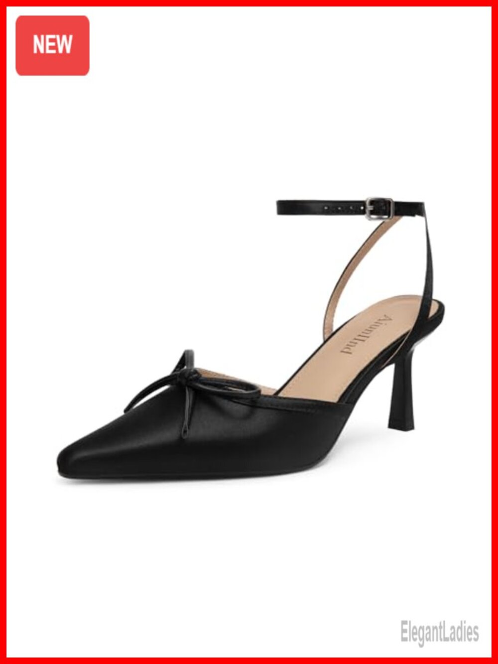 Kitten Heels Closed Pointed Toe Lace Pumps Ankle Strap Bow 2.75 Inch